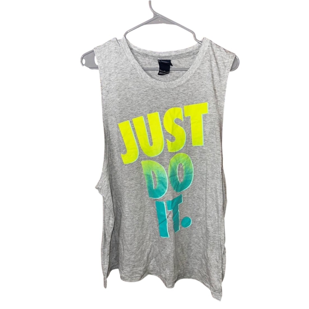 Nike Muscle Tank XL Gray Just Do It Neon Graphic Sleeveless Tee